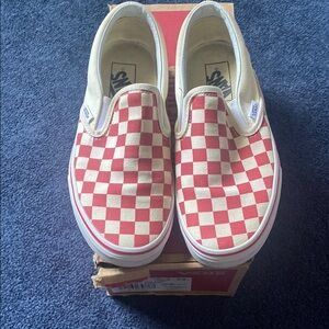 Vans Red and White Checkerboard Sneakers Classic Slip-On Style